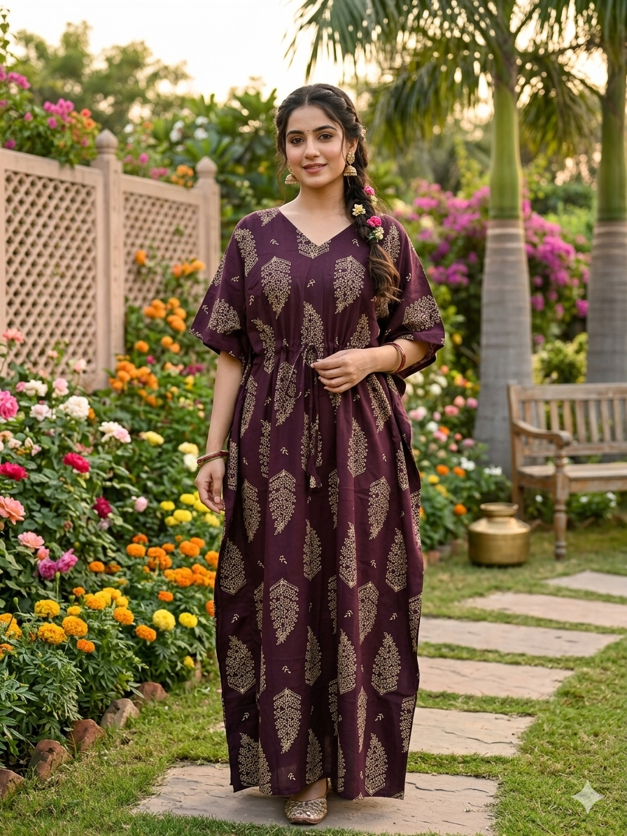 Floral feeding kaftan-wine