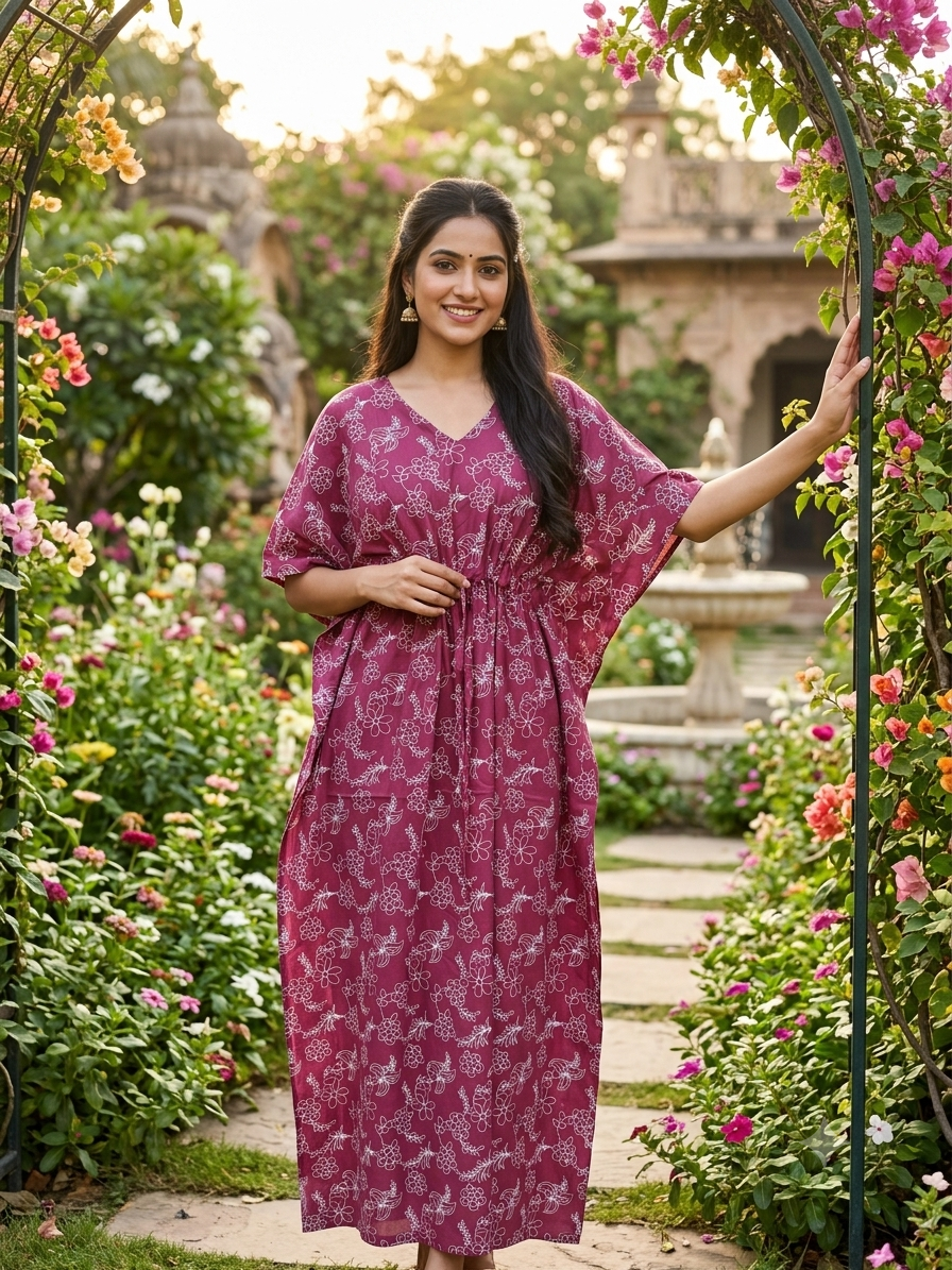 Floral feeding kaftan-purple